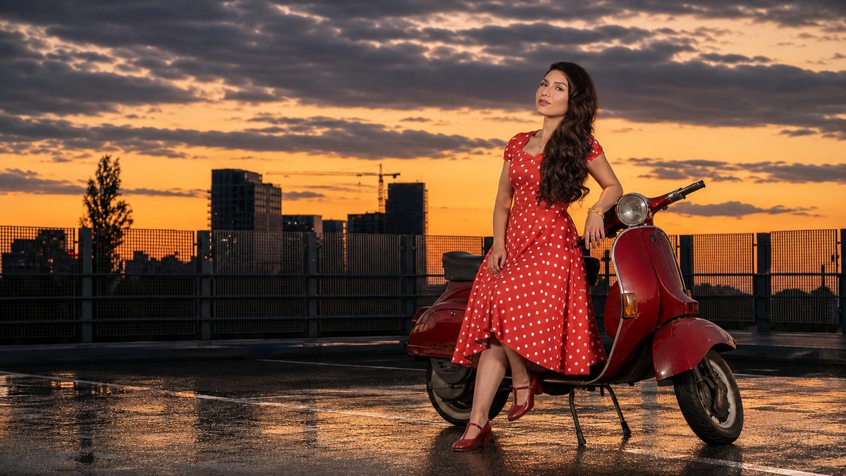 Creative portrait shoot with a vintage Vespa